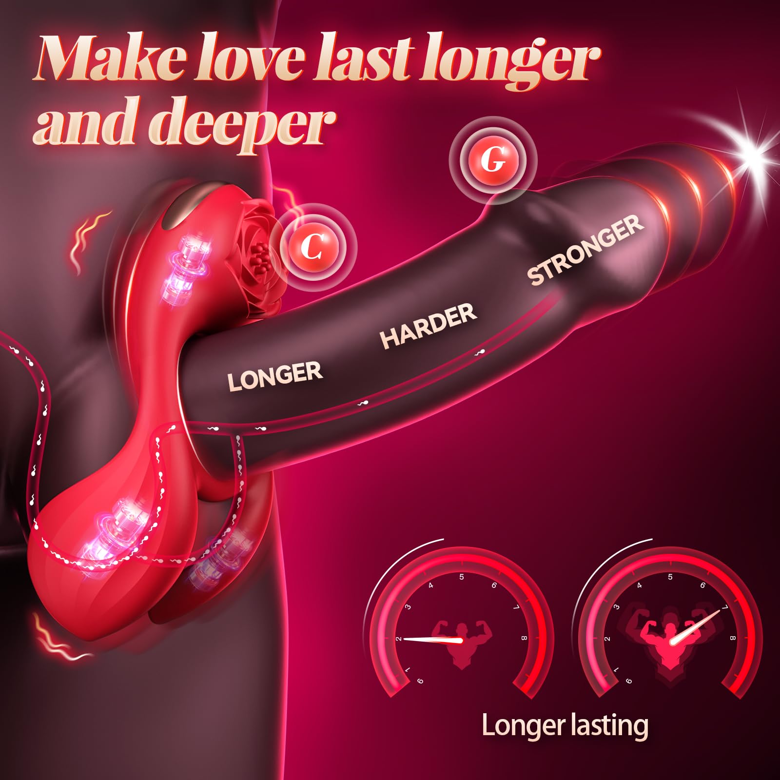 💥Vibrating cock ring, 🌹rose-shaped couple's toy