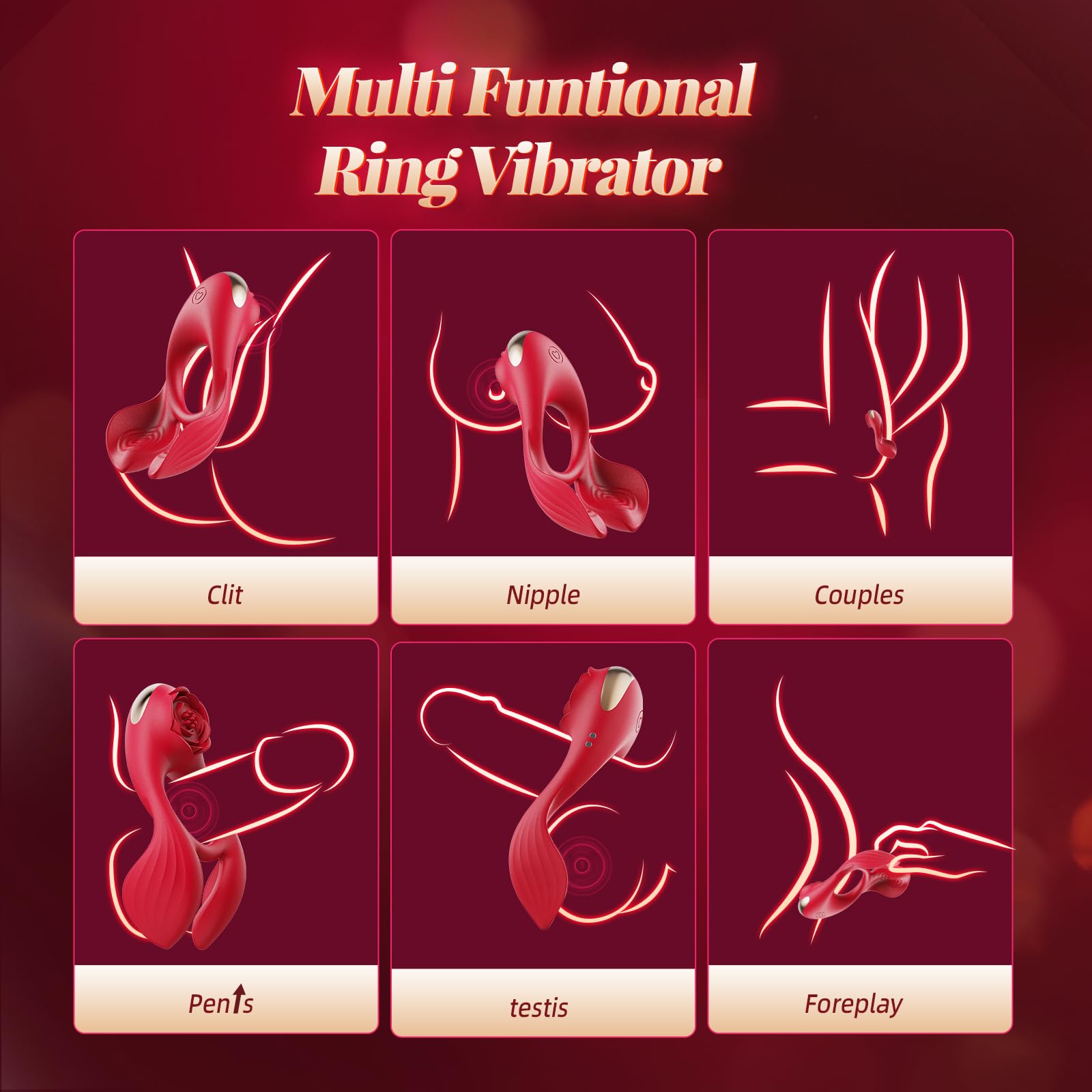 💥Vibrating cock ring, 🌹rose-shaped couple's toy