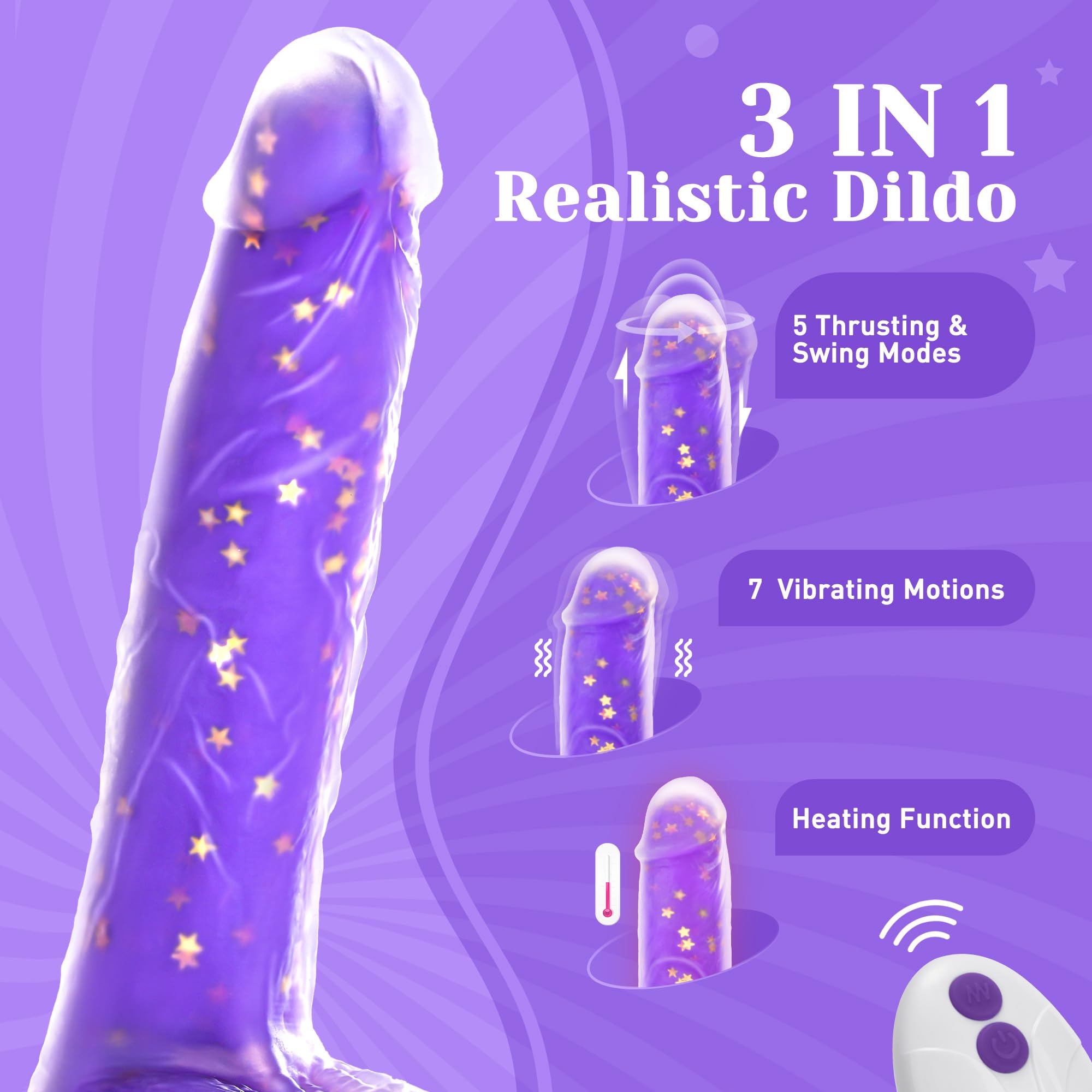 🔥Brand New Design🔥Fantasy Comes to Life with Amethyst Penis💜Thrust Heated Dildo Vibrator