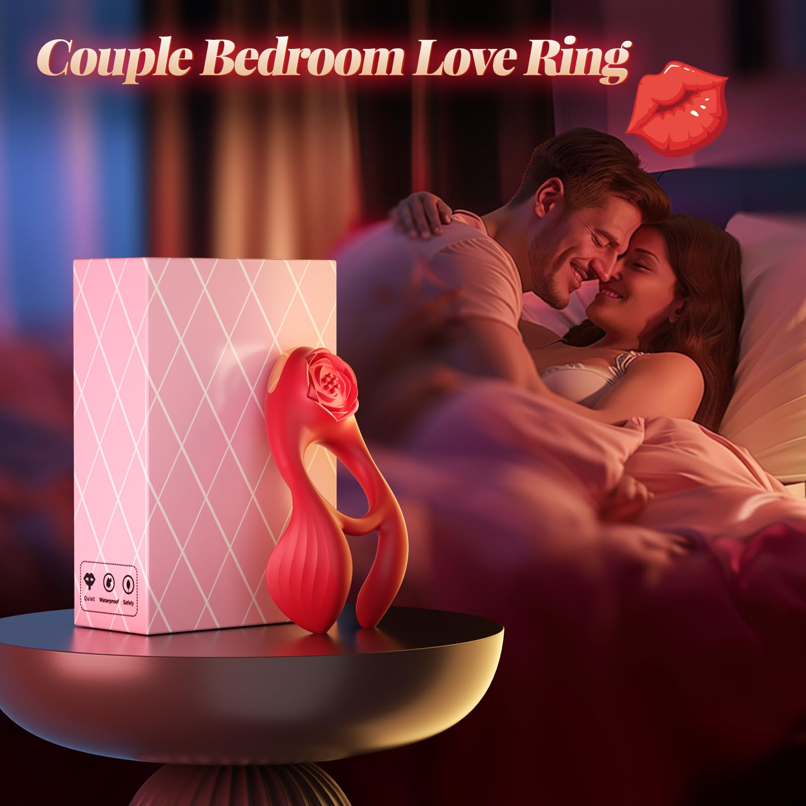 💥Vibrating cock ring, 🌹rose-shaped couple's toy