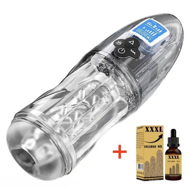 🎁 Fully Transparent Vibrating Sucking Voice Male Mechanical Stroker