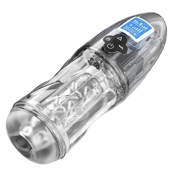🎁 Fully Transparent Vibrating Sucking Voice Male Mechanical Stroker