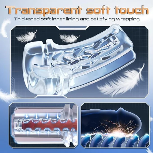 🎁 Fully Transparent Vibrating Sucking Voice Male Mechanical Stroker