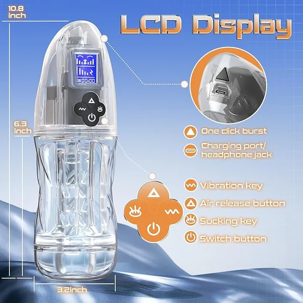 🎁 Fully Transparent Vibrating Sucking Voice Male Mechanical Stroker