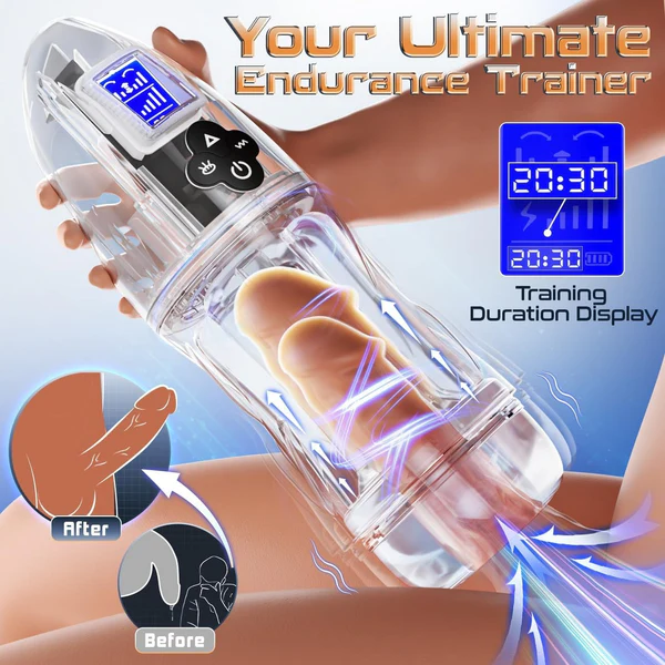 🎁 Fully Transparent Vibrating Sucking Voice Male Mechanical Stroker