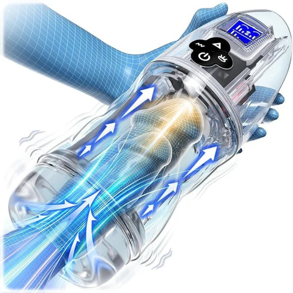 🎁 Fully Transparent Vibrating Sucking Voice Male Mechanical Stroker