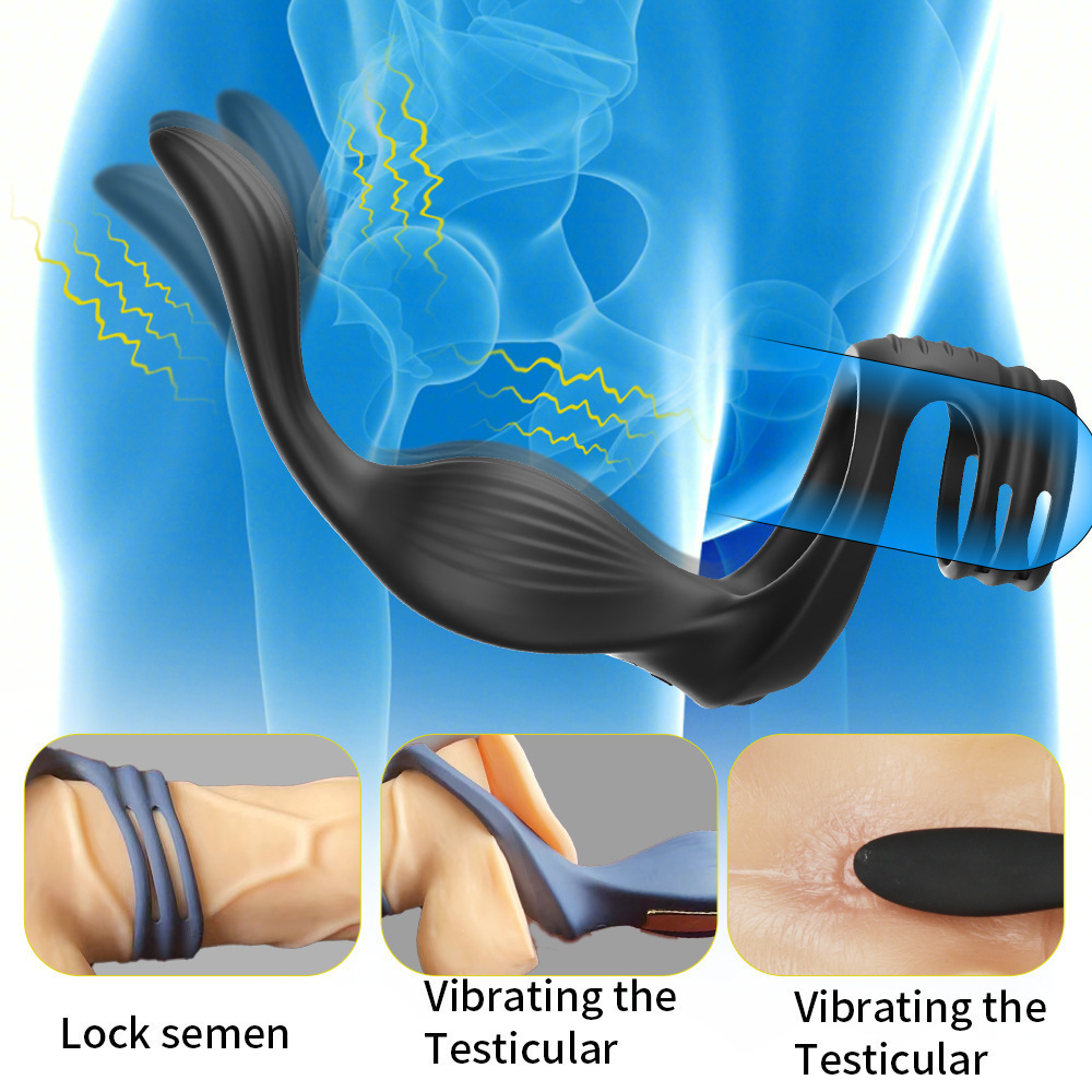 Adjustable Men's Delay Penis Vibration Ring & Butt Plug Stimulator