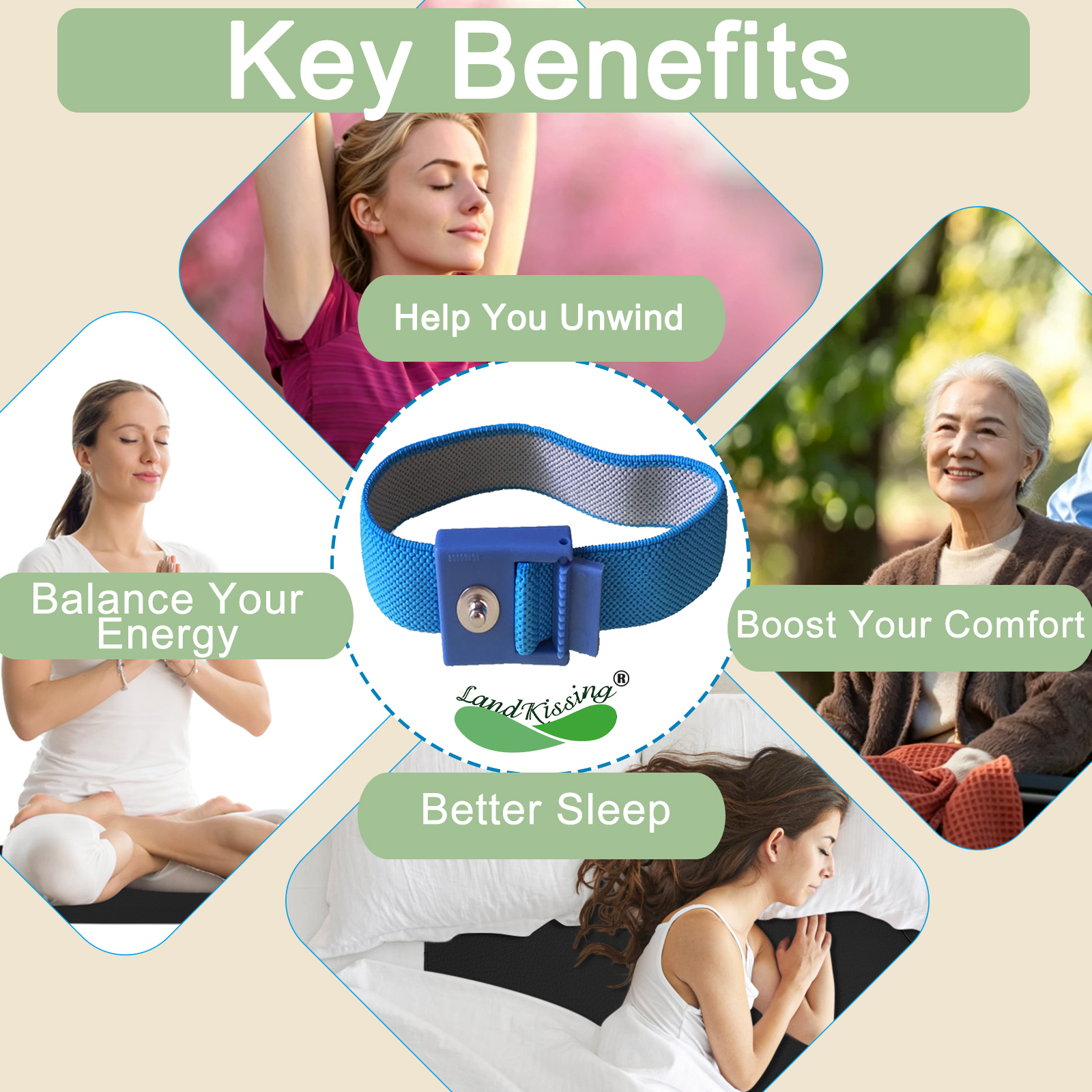 LandKissing® Blue Grounding Bracelet 