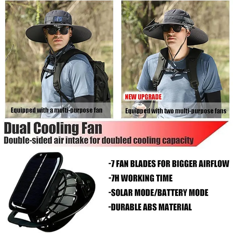 2025 New Wide Brim Solar Fan Outdoor Fishing Hat-Solar & USB Charging[BUY 2 FREE SHIPPING]