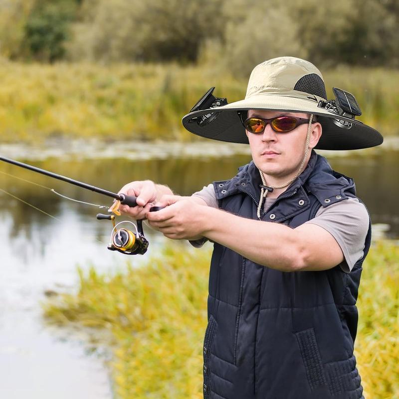 Wide Brim Solar Fan Outdoor Fishing Hat-Solar & USB Charging