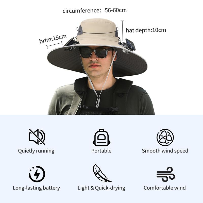 Wide Brim Solar Fan Outdoor Fishing Hat-Solar & USB Charging