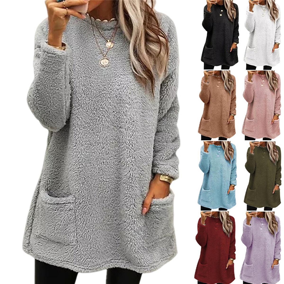 Women's Pullover Sweater Jumper Turtleneck Crew Neck Ribbed Knit Cotton Pocket Fall Winter Outdoor Daily Going out Stylish Casual Soft Long Sleeve Solid Color Maillard Black White Pink S M L 2023 - US $25.99 &ndash;P1