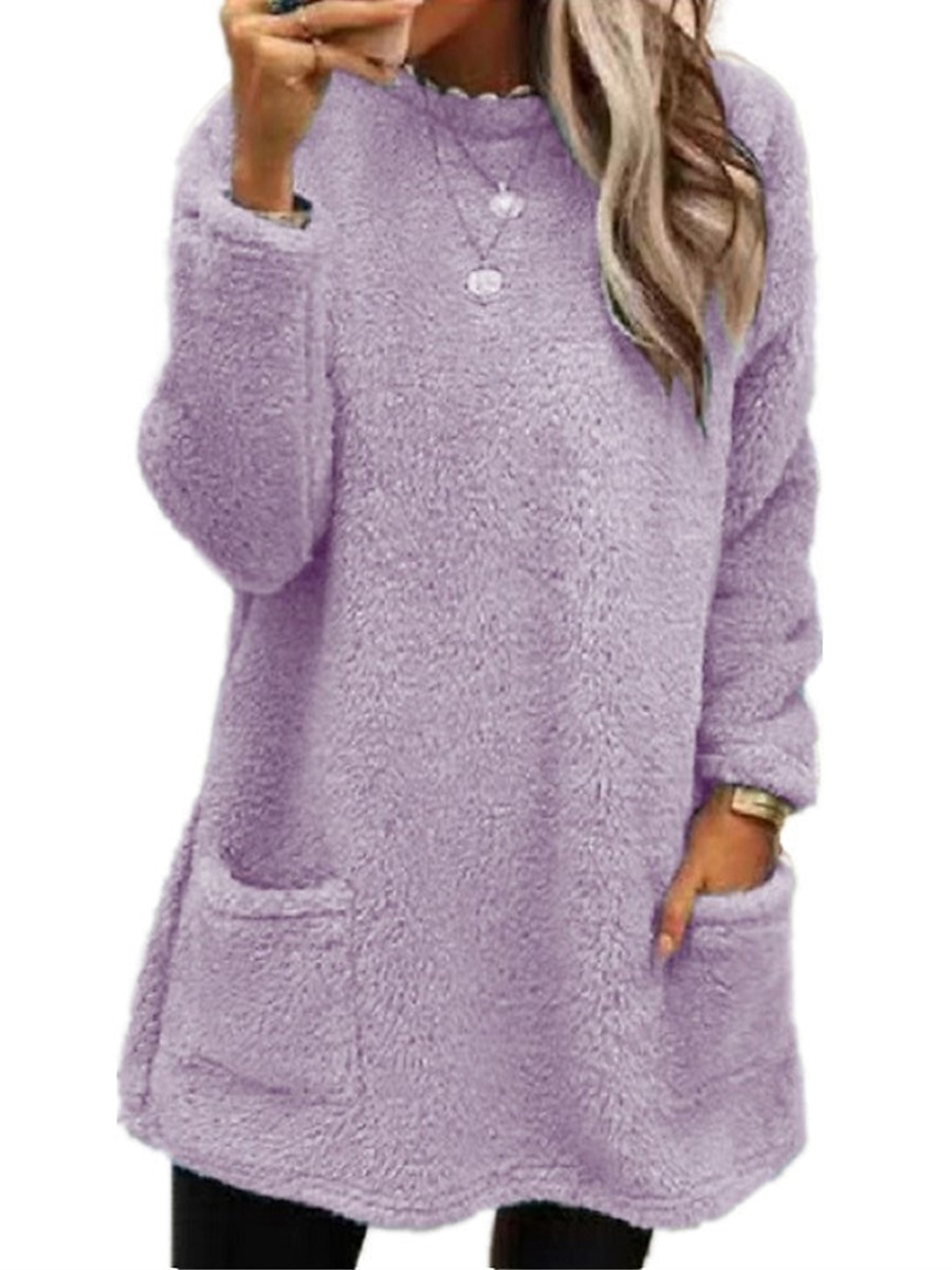 Women's Pullover Sweater Jumper Turtleneck Crew Neck Ribbed Knit Cotton Pocket Fall Winter Outdoor Daily Going out Stylish Casual Soft Long Sleeve Solid Color Maillard Black White Pink S M L 2023 - US $25.99 &ndash;P10