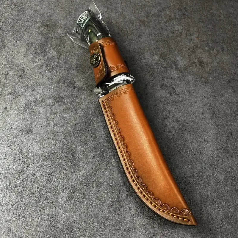 Ręcznie kuty nóż myśliwski ze stali damasceńskiej | Nóż z pełnym trzpieniem