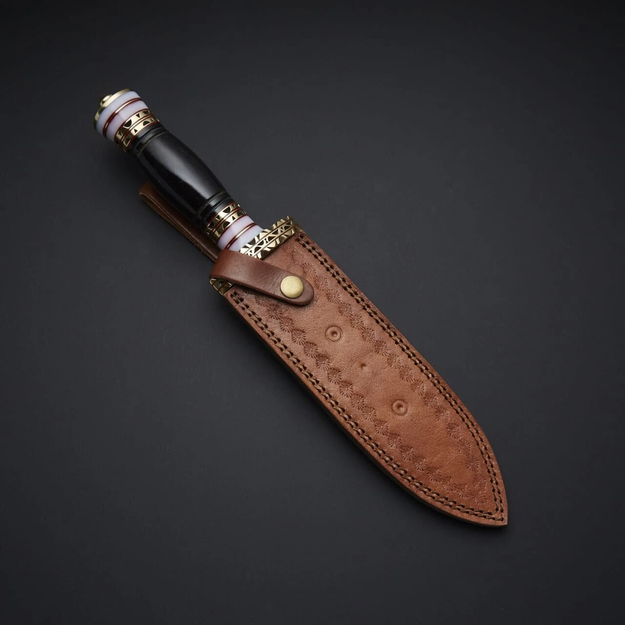 Custom Handmade Damascus Steel Hunting Dagger Knife with Leather Sheath