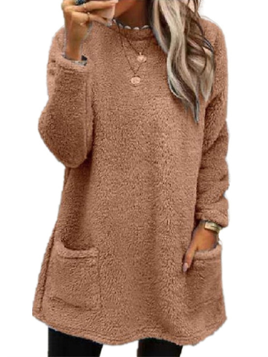 Women's Pullover Sweater Jumper Turtleneck Crew Neck Ribbed Knit Cotton Pocket Fall Winter Outdoor Daily Going out Stylish Casual Soft Long Sleeve Solid Color Maillard Black White Pink S M L 2023 - US $25.99 &ndash;P7