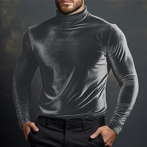 Osnovna muška majica dugih rukava s dolčevitom od baršuna