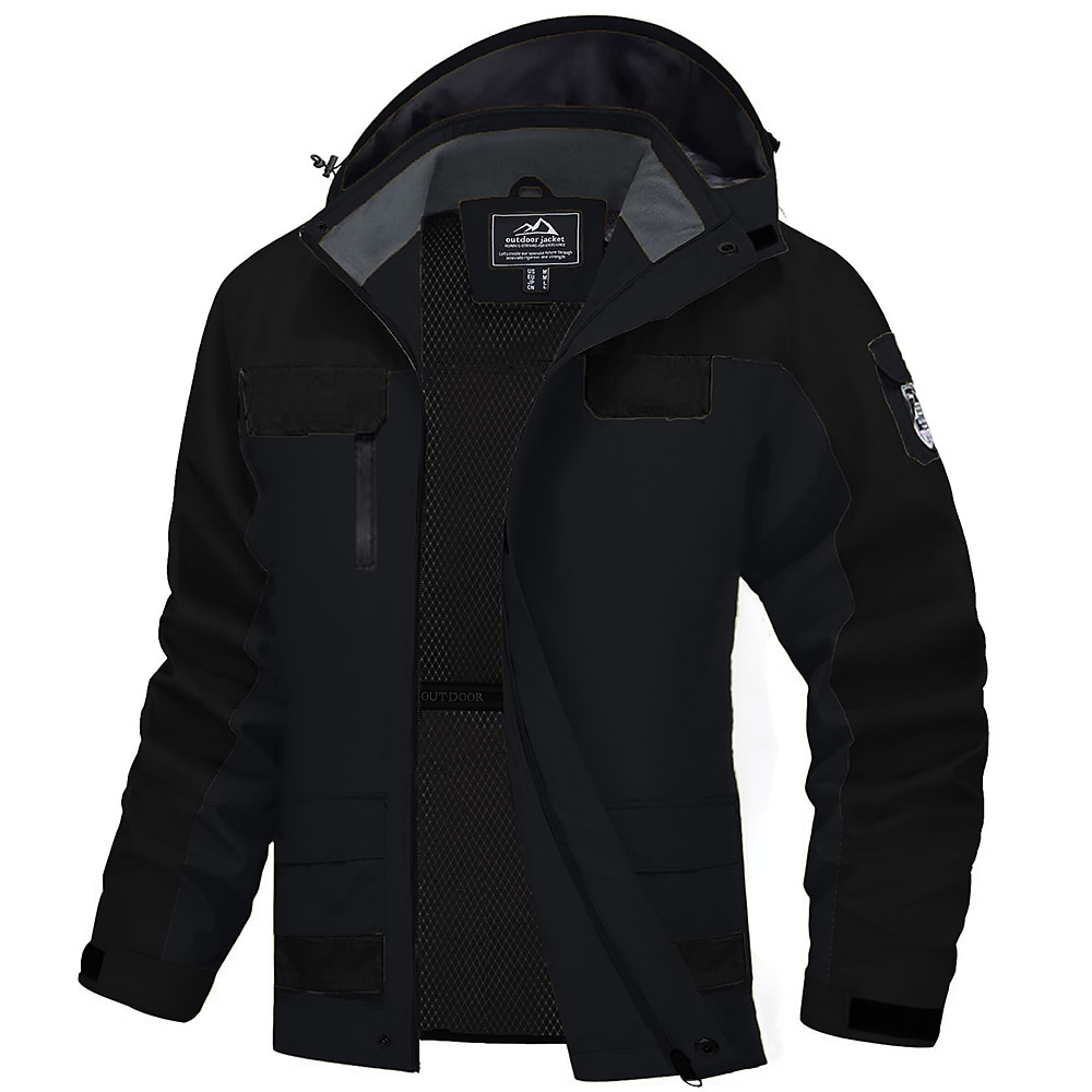 Men's Winter Jacket Hiking Jacket Rain Jacket Sports & Outdoor Camping & Hiking Waterproof Windproof Hooded Spring Fall Winter Patchwork Ivory white Black Orange Army Green Dark Blue Jacket 2023 - US $41.83 &ndash;P9