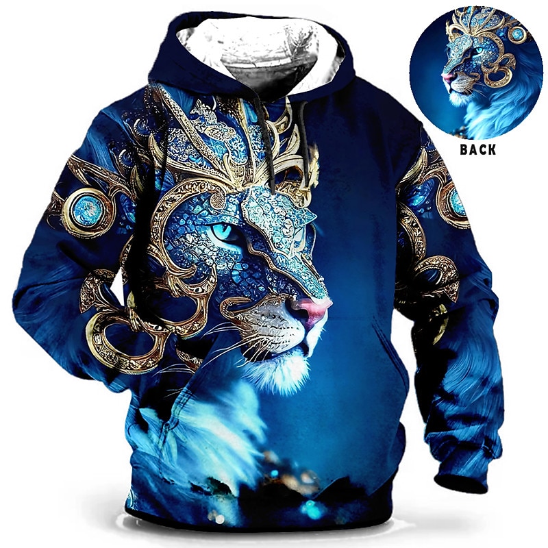 New Year Leopard King Mens Graphic Hoodie Animal Lion Prints Daily Classic Casual 3D Pullover Holiday Going Out Streetwear Hoodies Custom Red Blue Long Sleeve Hooded Birthday Cotton 2023 - US $26.99 –P1