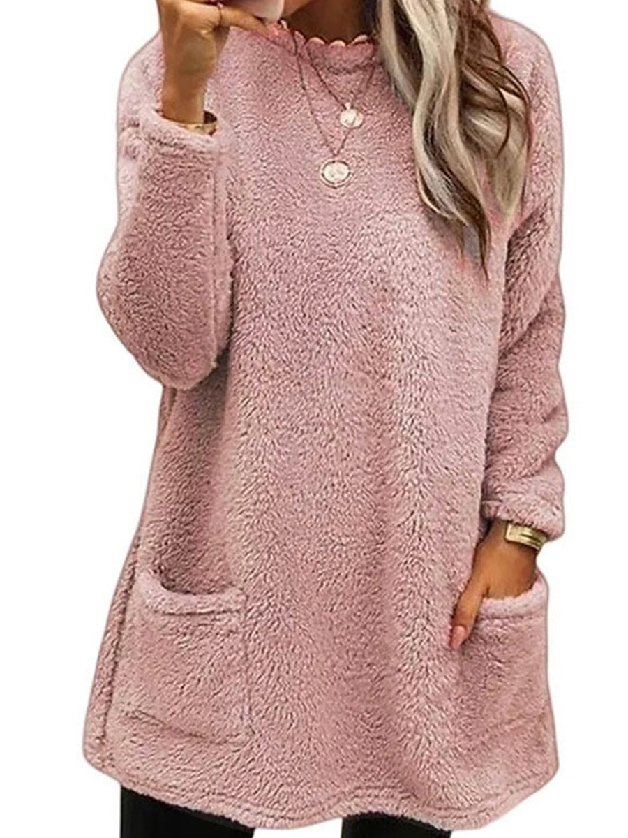 Women's Pullover Sweater Jumper Turtleneck Crew Neck Ribbed Knit Cotton Pocket Fall Winter Outdoor Daily Going out Stylish Casual Soft Long Sleeve Solid Color Maillard Black White Pink S M L 2023 - US $25.99 &ndash;P5