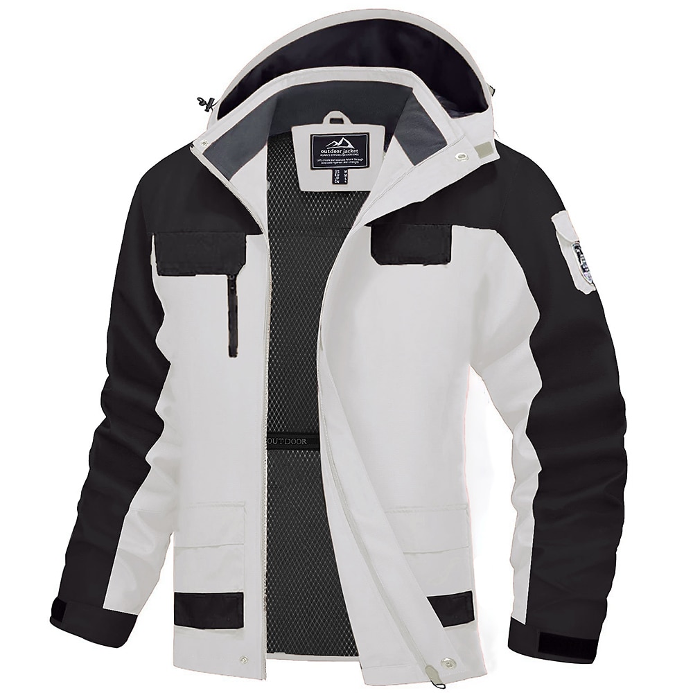 Men's Winter Jacket Hiking Jacket Rain Jacket Sports & Outdoor Camping & Hiking Waterproof Windproof Hooded Spring Fall Winter Patchwork Ivory white Black Orange Army Green Dark Blue Jacket 2023 - US $41.83 &ndash;P10