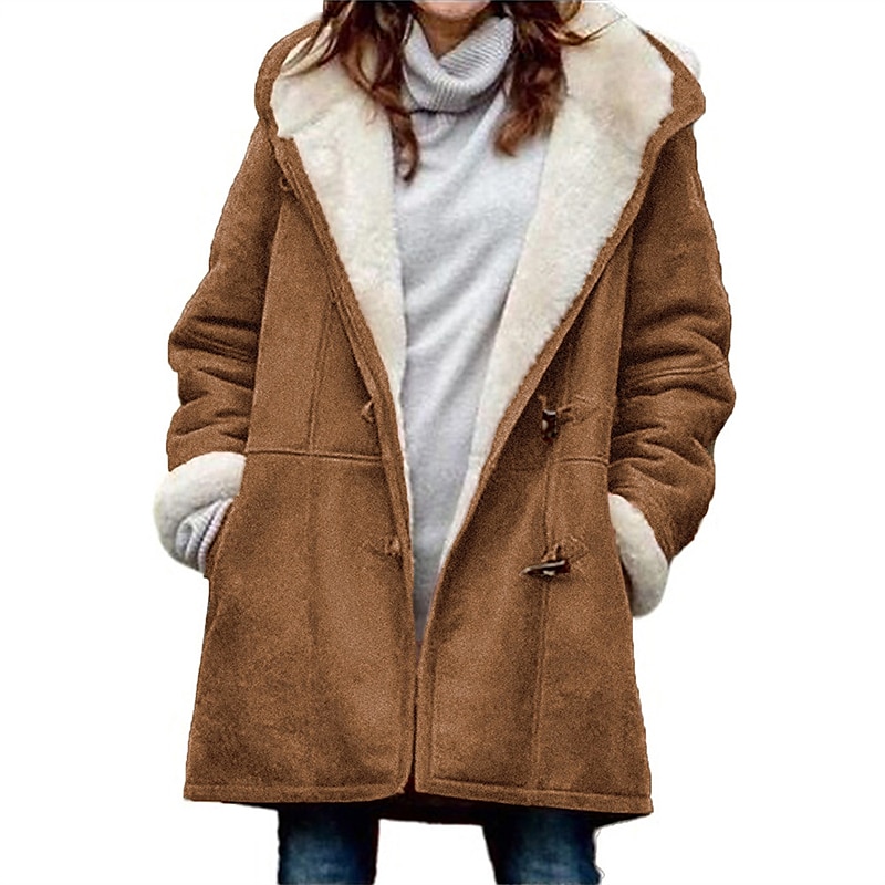 Women's Winter Fleece Hoodie Jacket Suede Fall Sherpa Jacket Maillard Casual Winter Teddy Coat Thermal Warm Windproof Shearling Jacket Comtemporary Contemporary Long Sleeve Brown Black 2023 - US $35.99 &ndash;P8