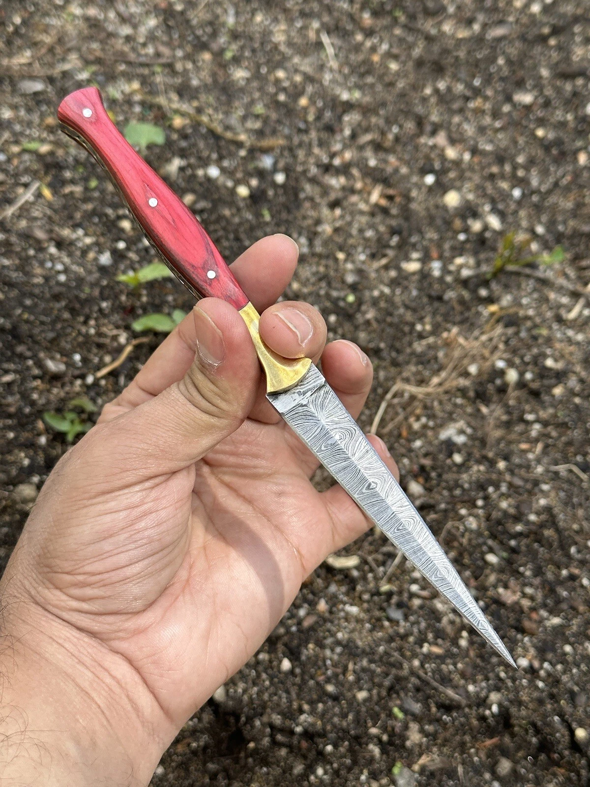 ręcznie robiony sztylet myśliwski ze stali damasceńskiej, nóż ze stałym ostrzem, nóż do butów, dwustronny EDC