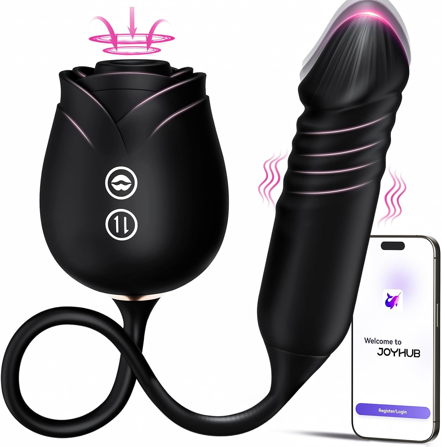 Vibrator Dildo Sex Toys for Women - MOOLIGIRL Rose Sex Toy with Thrusting G Spot Vibrators & 10 Sucking Modes for Clitoral Nipple Stimulation Anal Double-Ended Dildos Adult Sex Toys Games for Couples