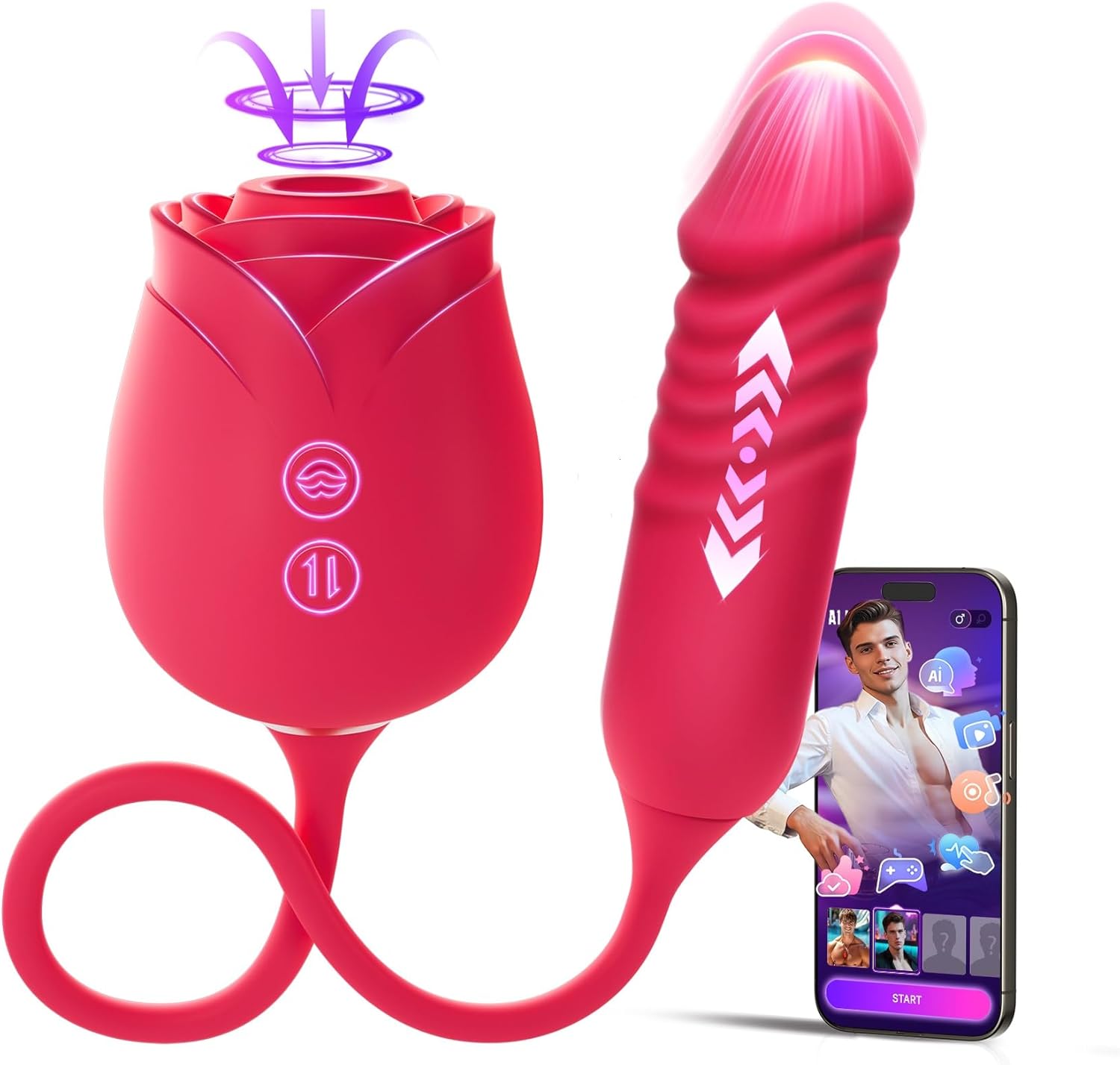 Vibrator Dildo Sex Toys for Women - MOOLIGIRL Rose Sex Toy with Thrusting G Spot Vibrators & 10 Sucking Modes for Clitoral Nipple Stimulation Anal Double-Ended Dildos Adult Sex Toys Games for Couples