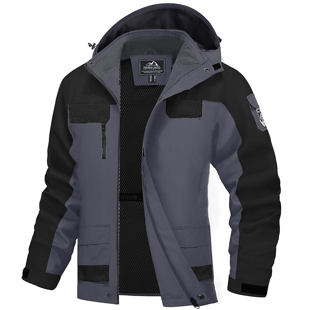 Men's Winter Jacket Hiking Jacket Rain Jacket Sports & Outdoor Camping & Hiking Waterproof Windproof Hooded Spring Fall Winter Patchwork Ivory white Black Orange Army Green Dark Blue Jacket 2023 - US $41.83 &ndash;P12