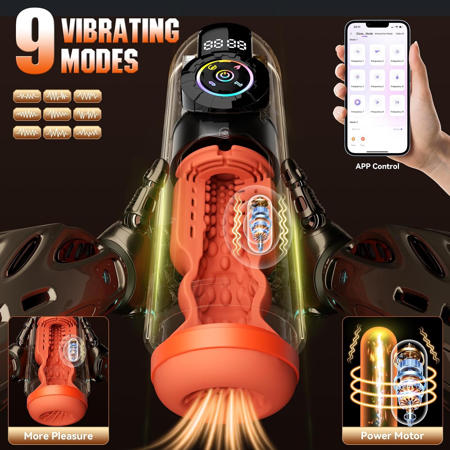 2026 Upgrade 5 in 1 Male Sex Toys for Men, AI Interaction APP Control with 9 Vibrating & Licking & Thrusting & Suck Modes, Adult Sex Toy Pocket Pussy S&M Floggers