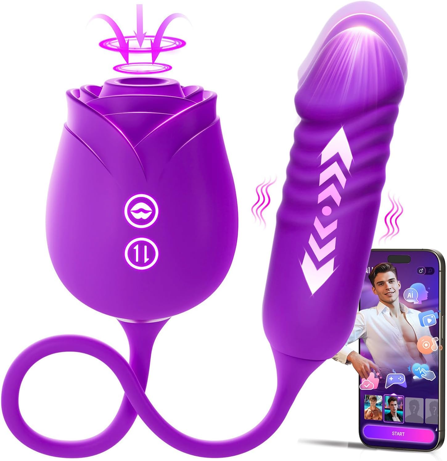 Vibrator Dildo Sex Toys for Women - MOOLIGIRL Rose Sex Toy with Thrusting G Spot Vibrators & 10 Sucking Modes for Clitoral Nipple Stimulation Anal Double-Ended Dildos Adult Sex Toys Games for Couples