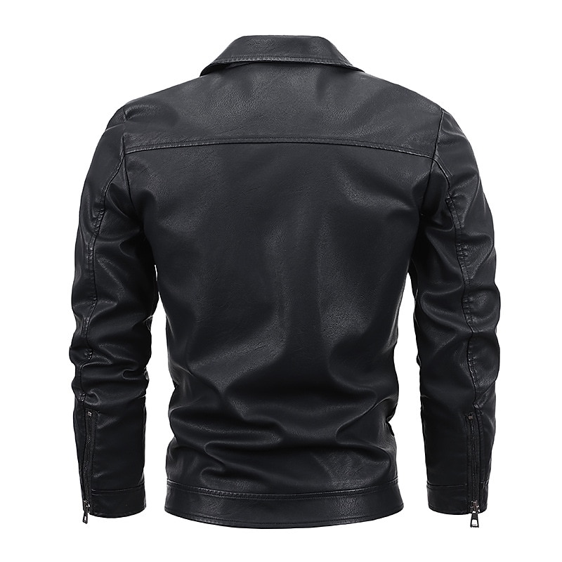 Men's Leather Jacket Motorcycle Jacket Outdoor Daily Wear Warm Zipper Pocket Fall Winter Plain Fashion Streetwear Lapel Regular Black Yellow Gray Jacket 2023 - US $43.49 &ndash;P4