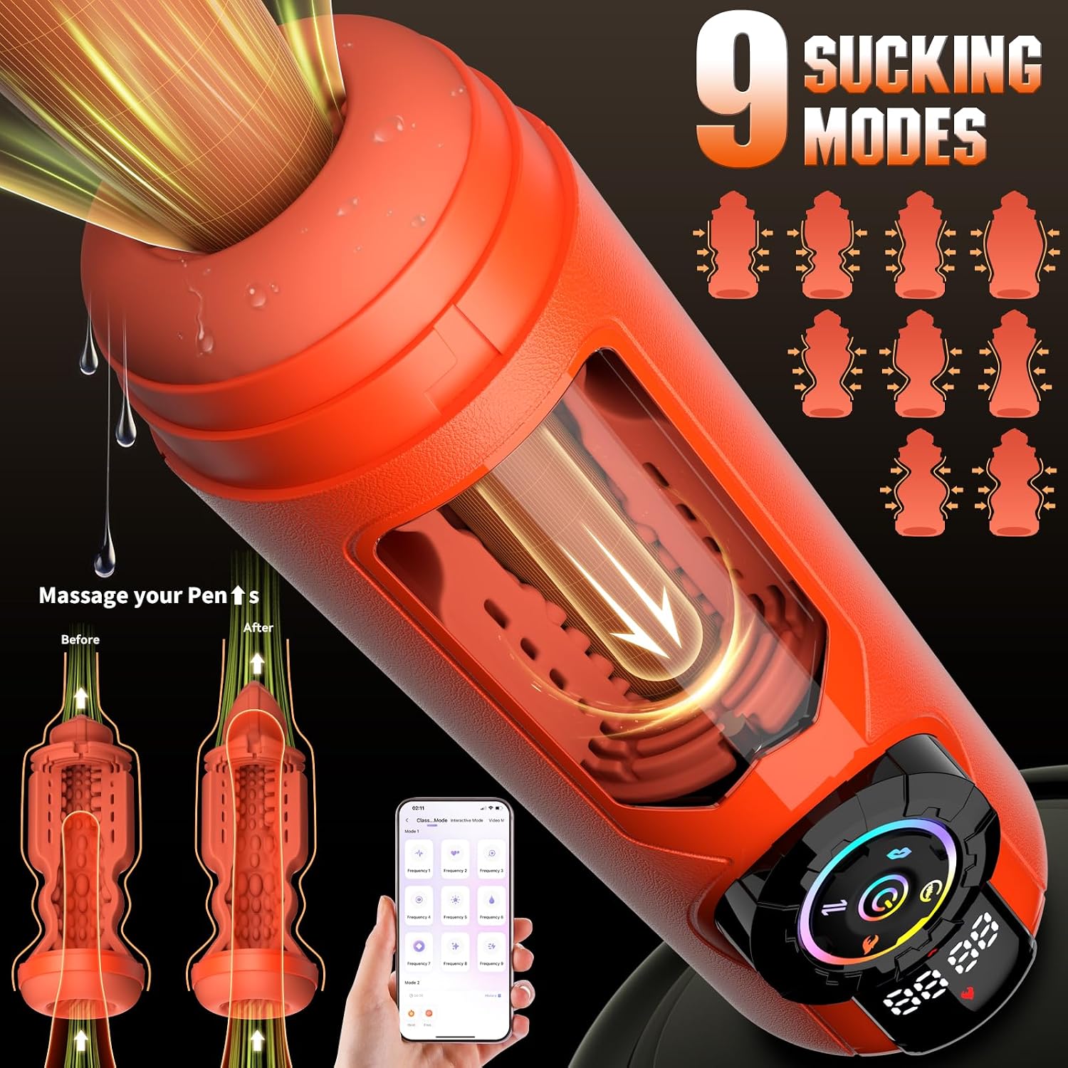 2026 Upgrade 5 in 1 Male Sex Toys for Men, AI Interaction APP Control with 9 Vibrating & Licking & Thrusting & Suck Modes, Adult Sex Toy Pocket Pussy S&M Floggers