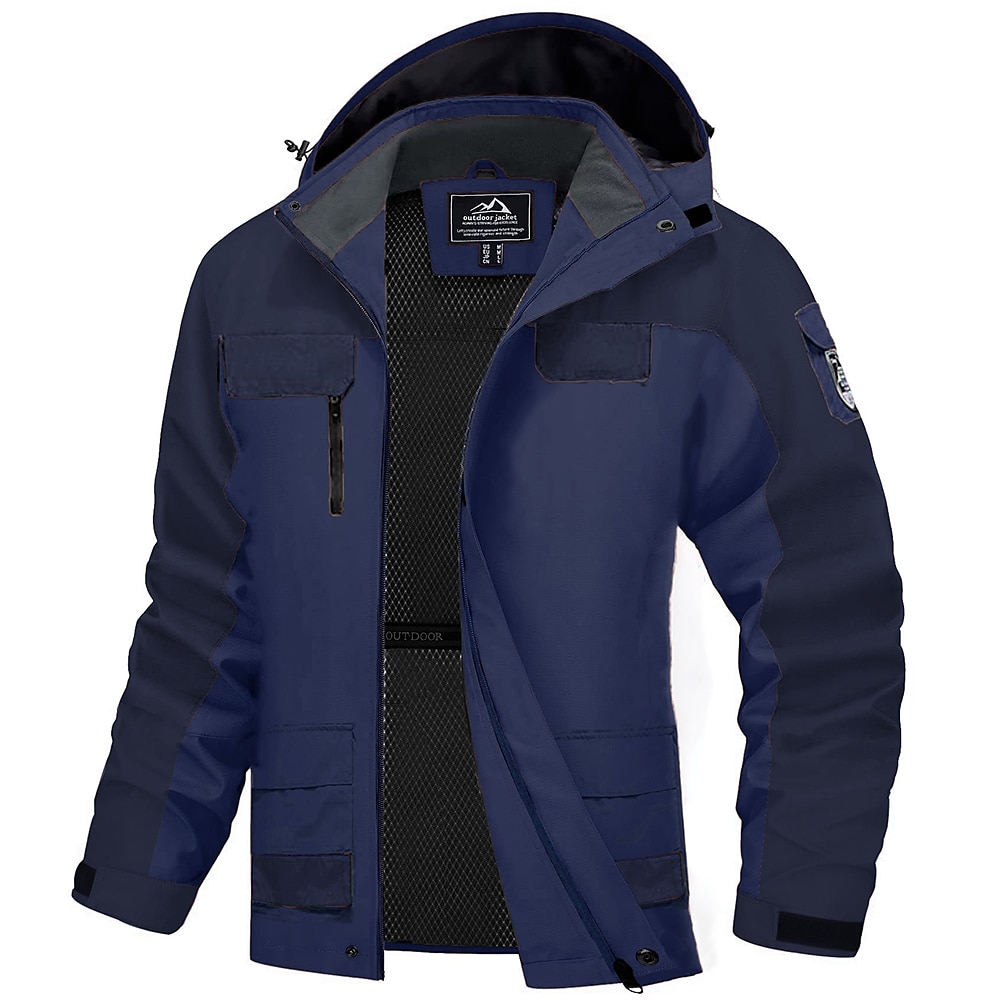 Men's Winter Jacket Hiking Jacket Rain Jacket Sports & Outdoor Camping & Hiking Waterproof Windproof Hooded Spring Fall Winter Patchwork Ivory white Black Orange Army Green Dark Blue Jacket 2023 - US $41.83 &ndash;P11