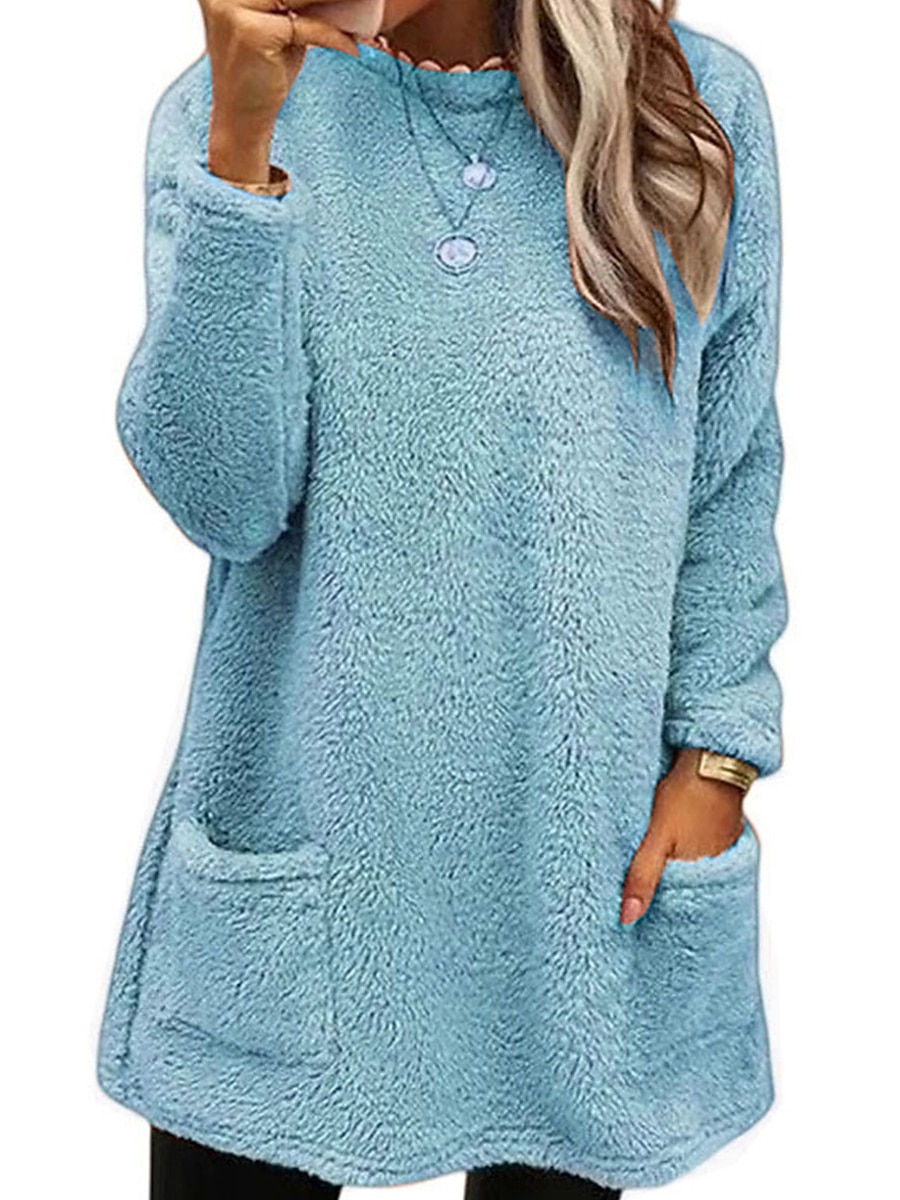 Women's Pullover Sweater Jumper Turtleneck Crew Neck Ribbed Knit Cotton Pocket Fall Winter Outdoor Daily Going out Stylish Casual Soft Long Sleeve Solid Color Maillard Black White Pink S M L 2023 - US $25.99 &ndash;P6