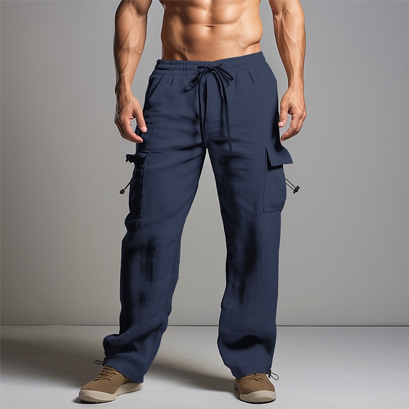 Men's Joggers Linen Pants Trousers Summer Pants Beach Pants Drawstring Elastic Waist Multi Pocket Plain Comfort Breathable Casual Daily Holiday Linen / Cotton Blend Fashion Classic Style Black White 2023 - US $26.99 &ndash;P4