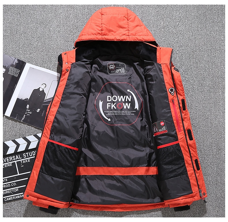 Men's Hiking Puffer Down Jacket Hoodie Jacket Ski Jacket Winter Outdoor Thermal Warm Windproof Lightweight Breathable Winter Jacket Trench Coat Top Cotton Camping Hunting Snowboard Black Blue Orange 2023 - US $71.99 &ndash;P16