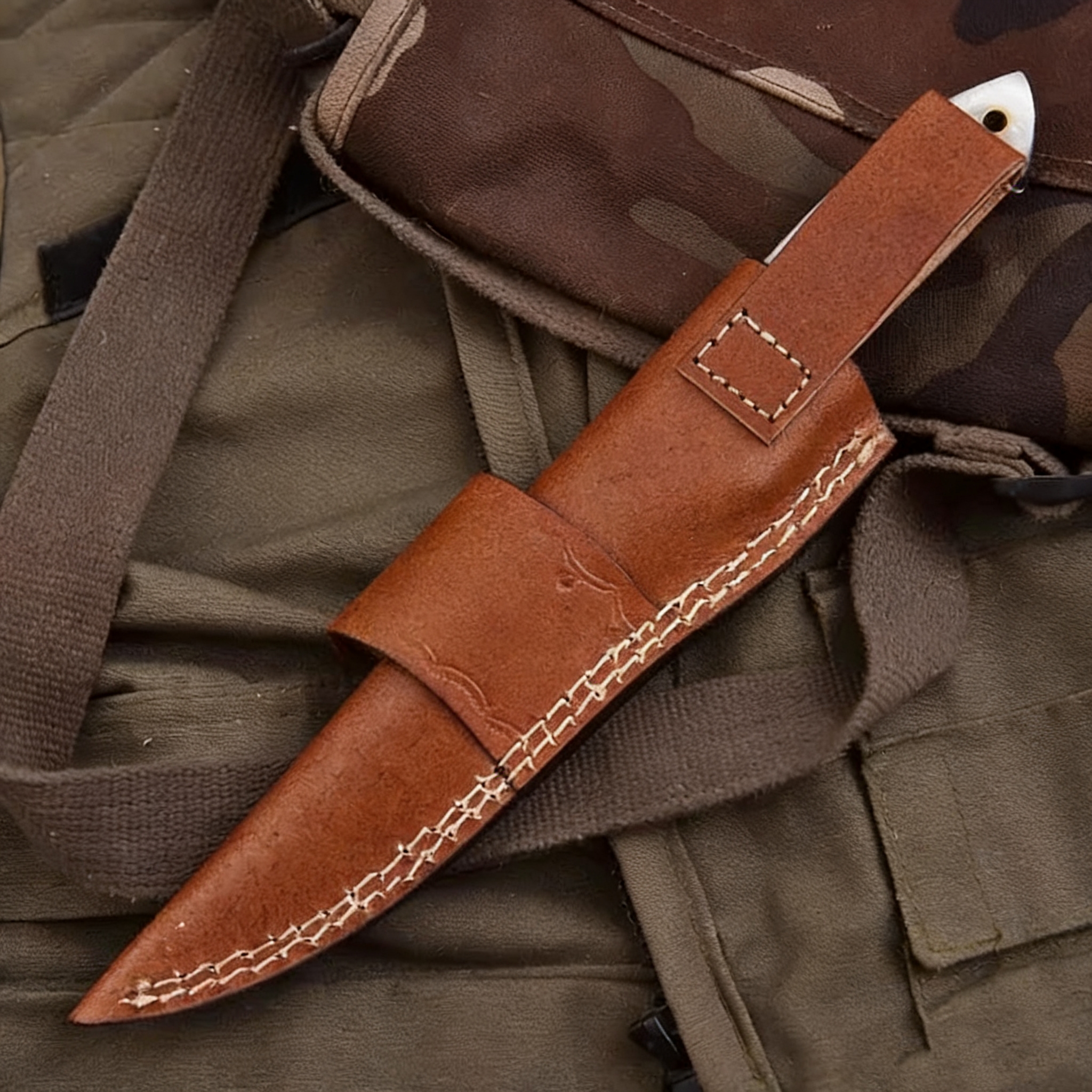 Raindrop Pearl – kolekcjonerski nóż ze stali damasceńskiej z rękojeścią z żywicy perłowej