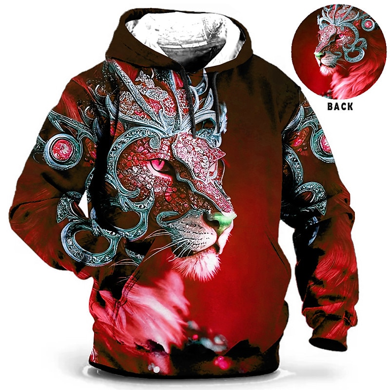 New Year Leopard King Mens Graphic Hoodie Animal Lion Prints Daily Classic Casual 3D Pullover Holiday Going Out Streetwear Hoodies Custom Red Blue Long Sleeve Hooded Birthday Cotton 2023 - US $26.99 –P4