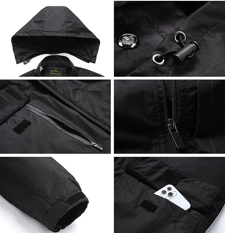 Men's Winter Jacket Hiking Jacket Rain Jacket Sports & Outdoor Camping & Hiking Waterproof Windproof Hooded Spring Fall Winter Patchwork Ivory white Black Orange Army Green Dark Blue Jacket 2023 - US $41.83 &ndash;P3