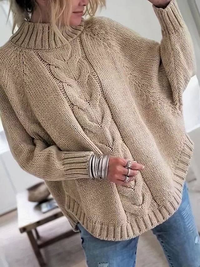 Ženski pleteni džemper s ovratnikom, moderan i ležeran, mekani dugi rukavi