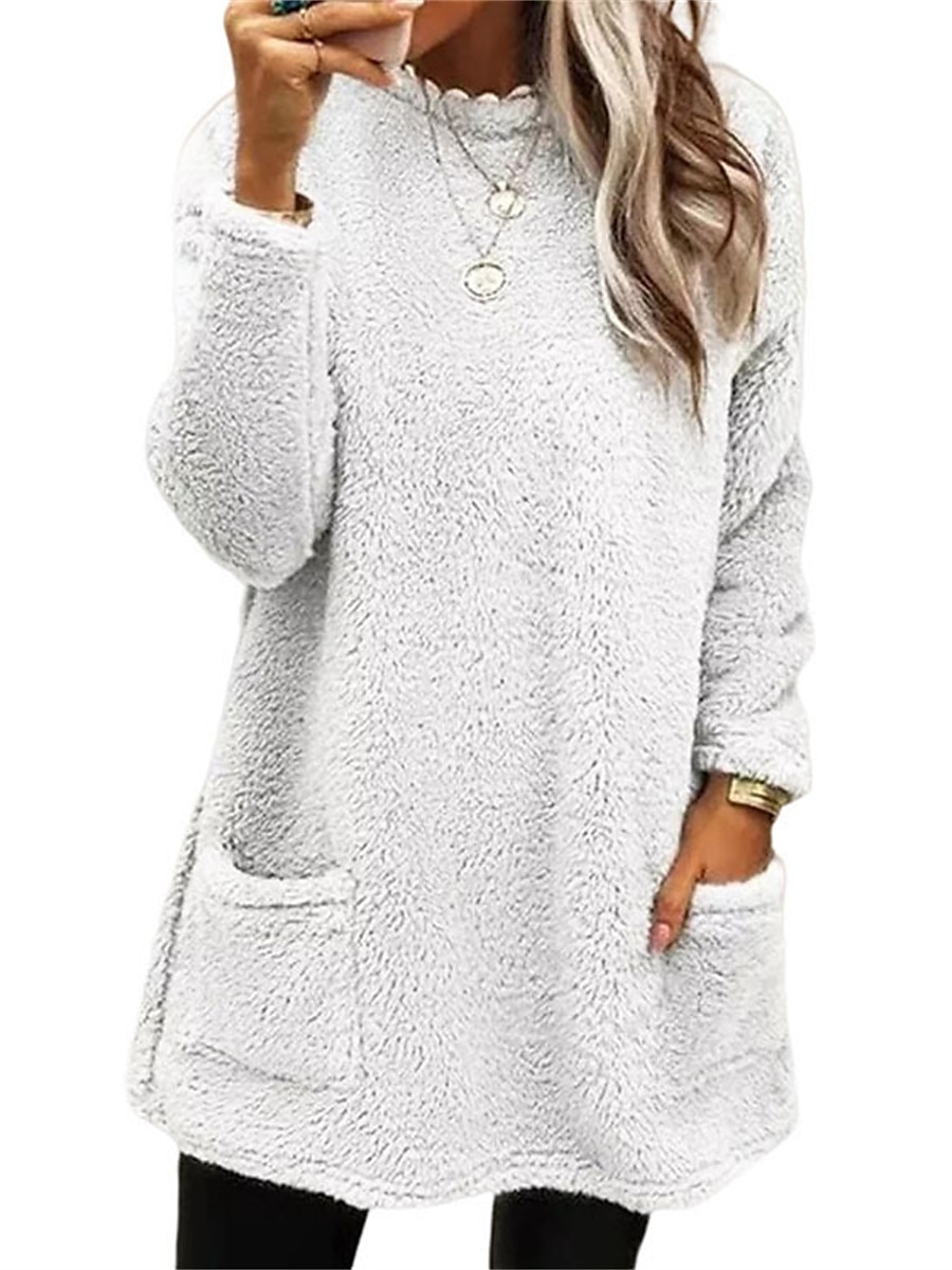 Women's Pullover Sweater Jumper Turtleneck Crew Neck Ribbed Knit Cotton Pocket Fall Winter Outdoor Daily Going out Stylish Casual Soft Long Sleeve Solid Color Maillard Black White Pink S M L 2023 - US $25.99 &ndash;P4