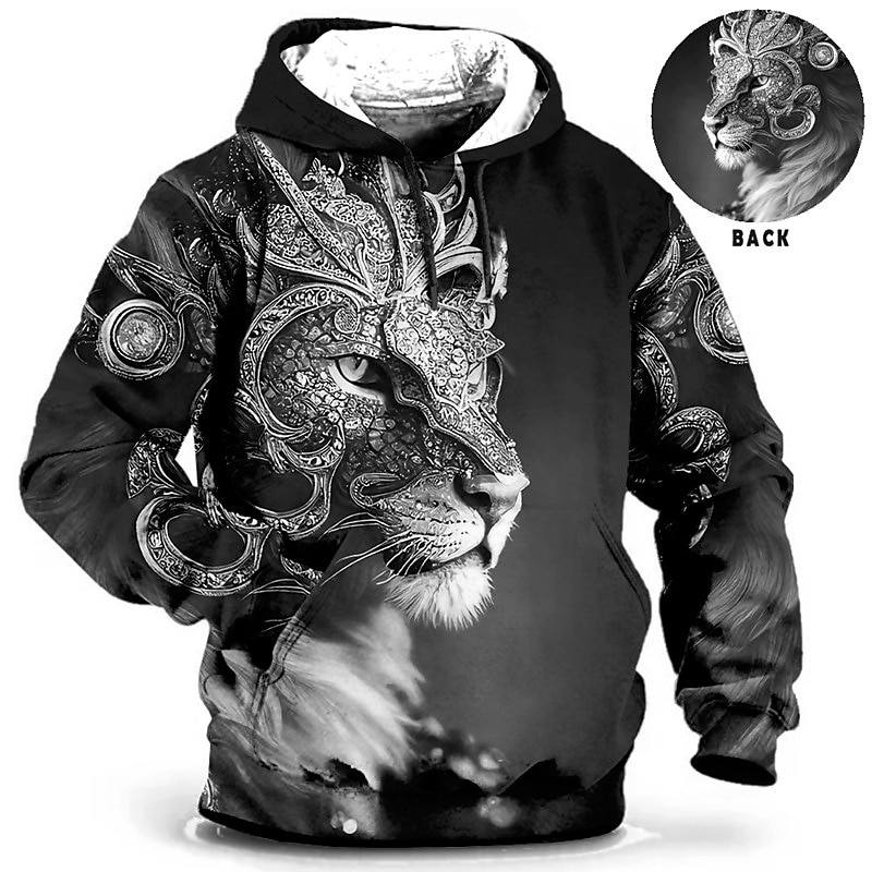 New Year Leopard King Mens Graphic Hoodie Animal Lion Prints Daily Classic Casual 3D Pullover Holiday Going Out Streetwear Hoodies Custom Red Blue Long Sleeve Hooded Birthday Cotton 2023 - US $26.99 –P5