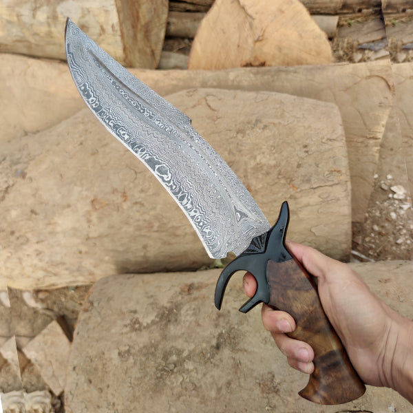 Nóż Bowie Nóż ze stali damasceńskiej Rękojeść drewniana DK-139