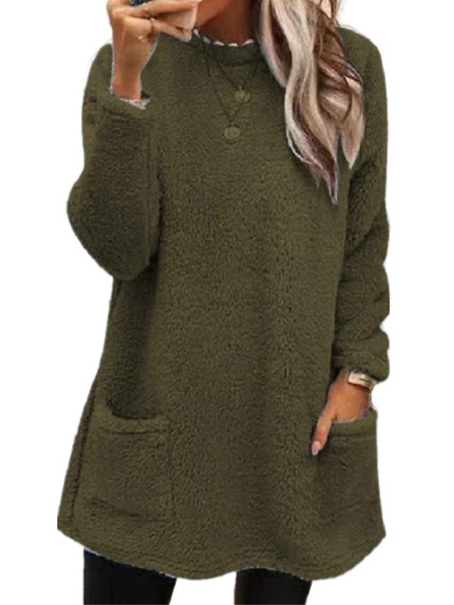 Women's Pullover Sweater Jumper Turtleneck Crew Neck Ribbed Knit Cotton Pocket Fall Winter Outdoor Daily Going out Stylish Casual Soft Long Sleeve Solid Color Maillard Black White Pink S M L 2023 - US $25.99 &ndash;P8