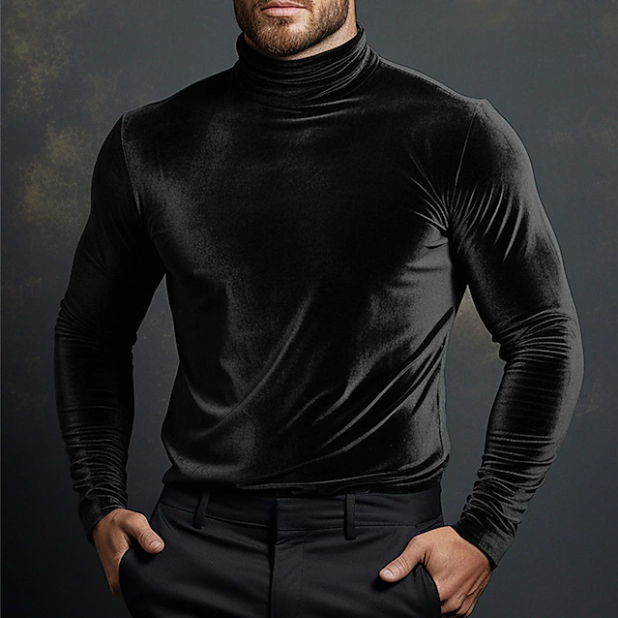 Osnovna muška majica dugih rukava s dolčevitom od baršuna