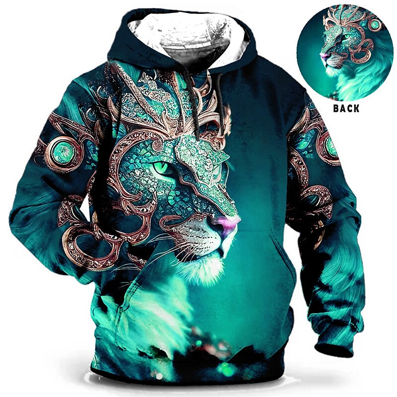 New Year Leopard King Mens Graphic Hoodie Animal Lion Prints Daily Classic Casual 3D Pullover Holiday Going Out Streetwear Hoodies Custom Red Blue Long Sleeve Hooded Birthday Cotton 2023 - US $26.99 –P2