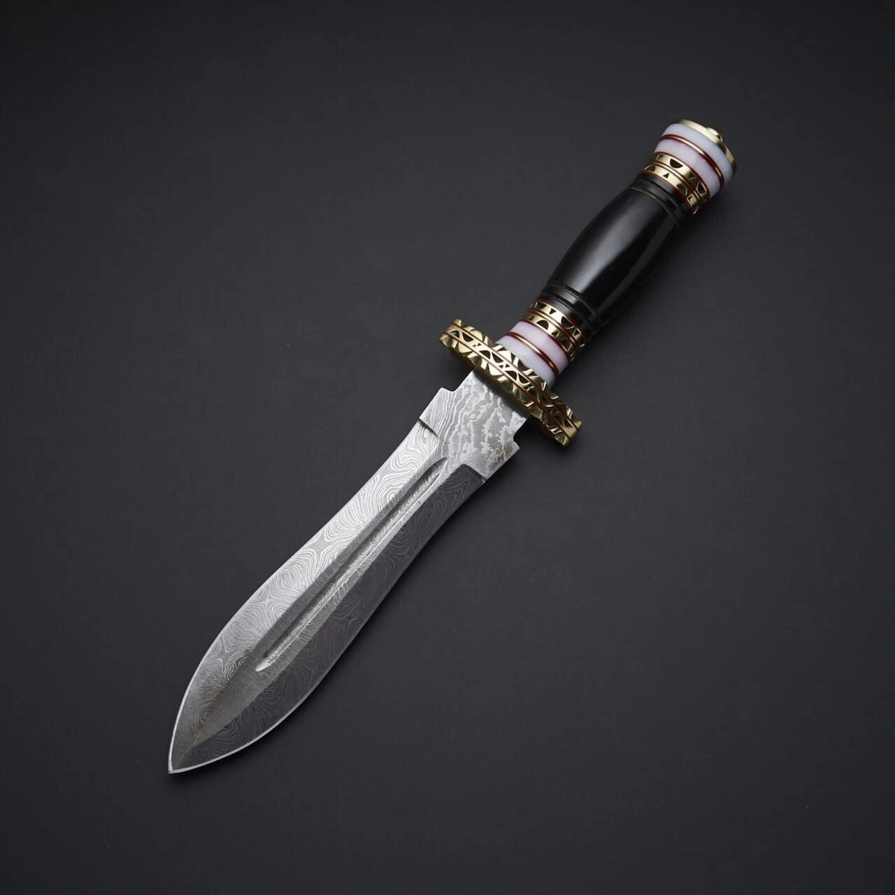 Custom Handmade Damascus Steel Hunting Dagger Knife with Leather Sheath