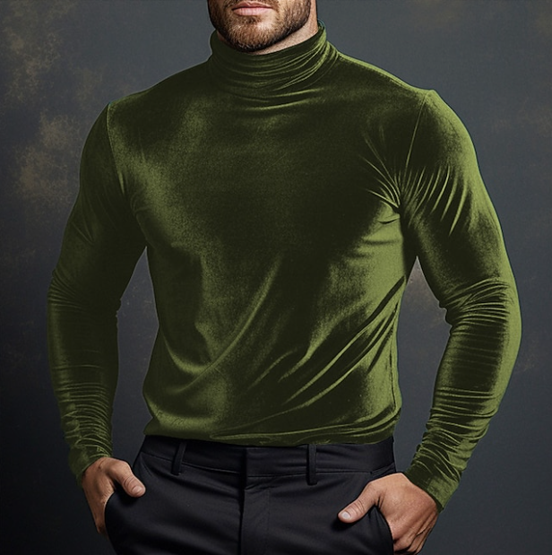 Osnovna muška majica dugih rukava s dolčevitom od baršuna